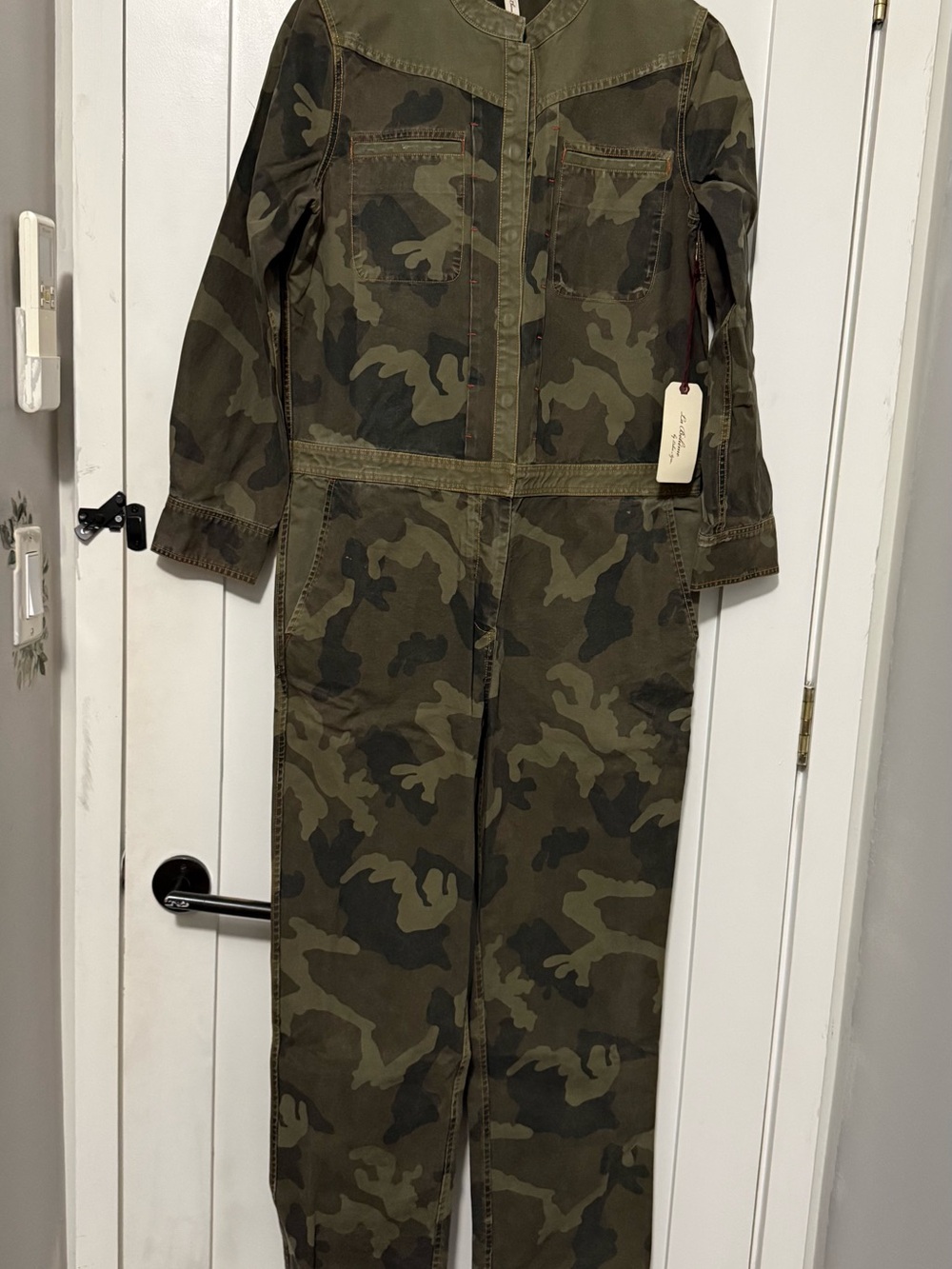 La Boheme Olive Green Camouflage Utility Jumpsuit